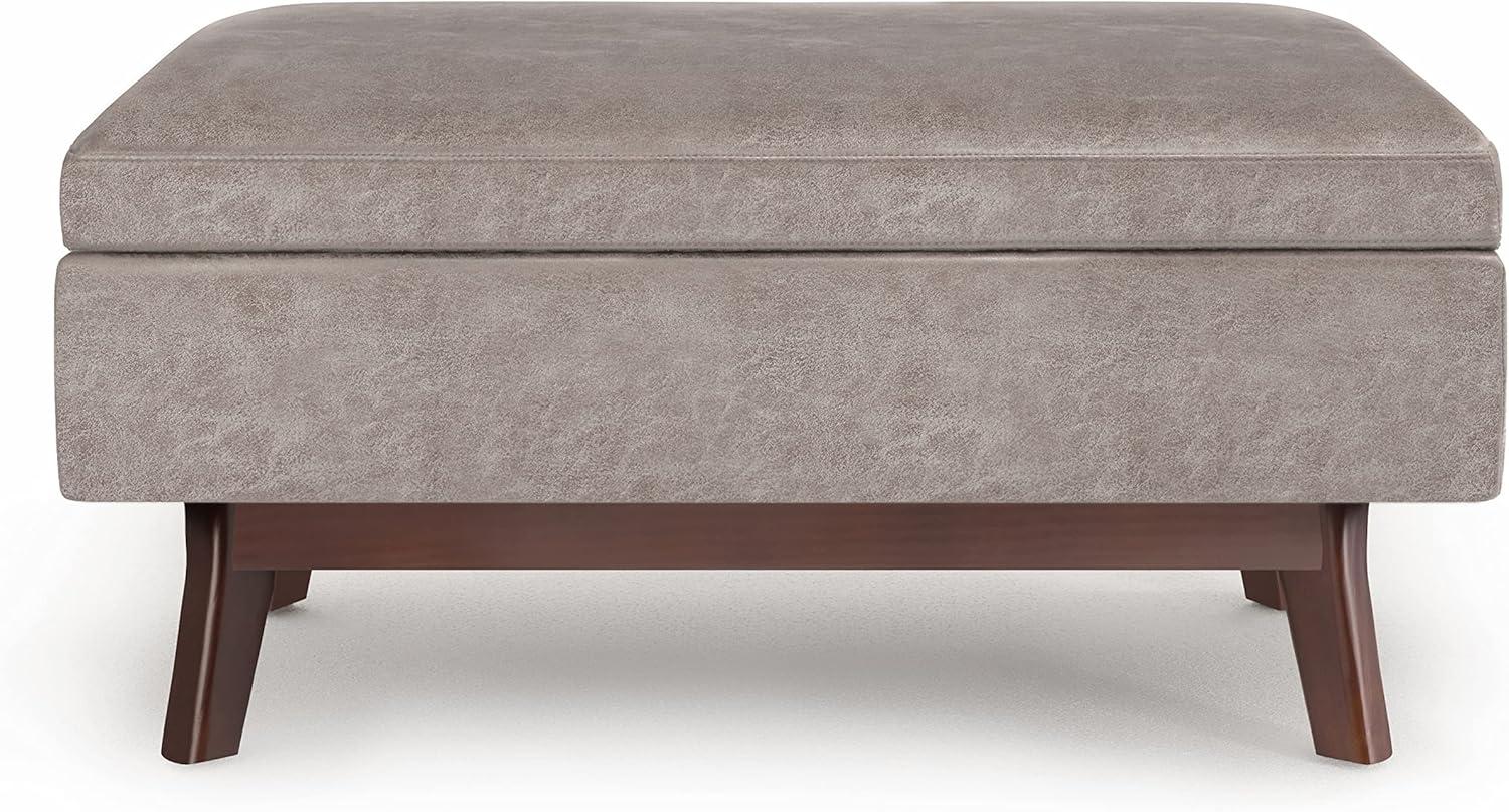 Simpli Home Rectangular Storage Ottoman In Distressed Grey Taupe Vegan Faux Leather