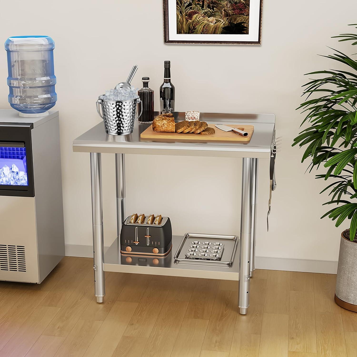 YITAHOME 36" x 24" Stainless Steel Table for Prep & Work with Backsplash, NSF Metal Table Prep Table with Undershelf for Home Kitchen Restaurant Garage Warehouse