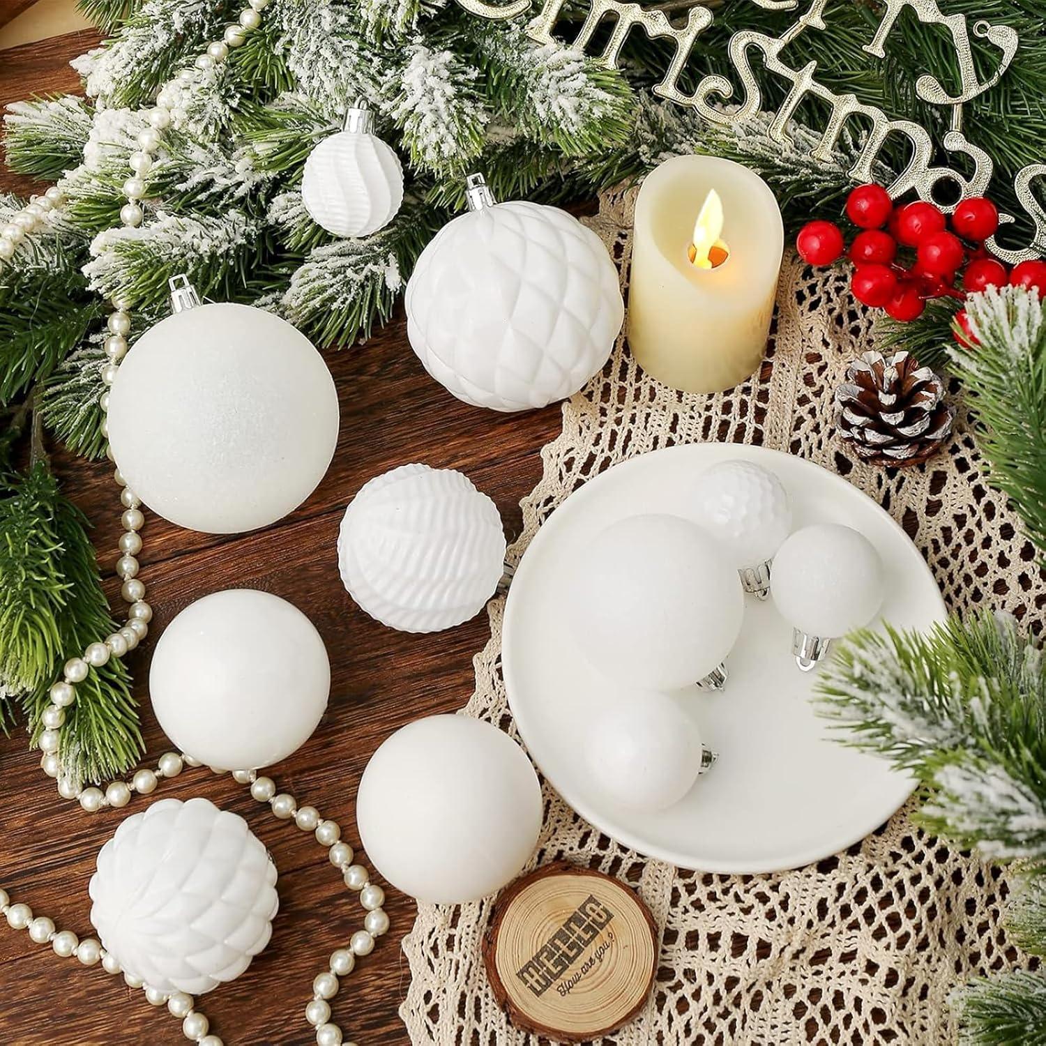 Christmas Balls Ornaments -36pcs YPF5 Shatterproof Christmas Tree Decorations with Hanging Loop for Xmas Tree Wedding Holiday Party Home Decor,6 Styles in 3 Sizes(White)