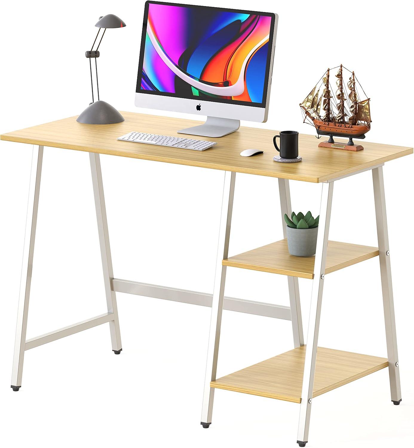 SHW Trestle 43-Inch Home Office Computer Desk, Oak