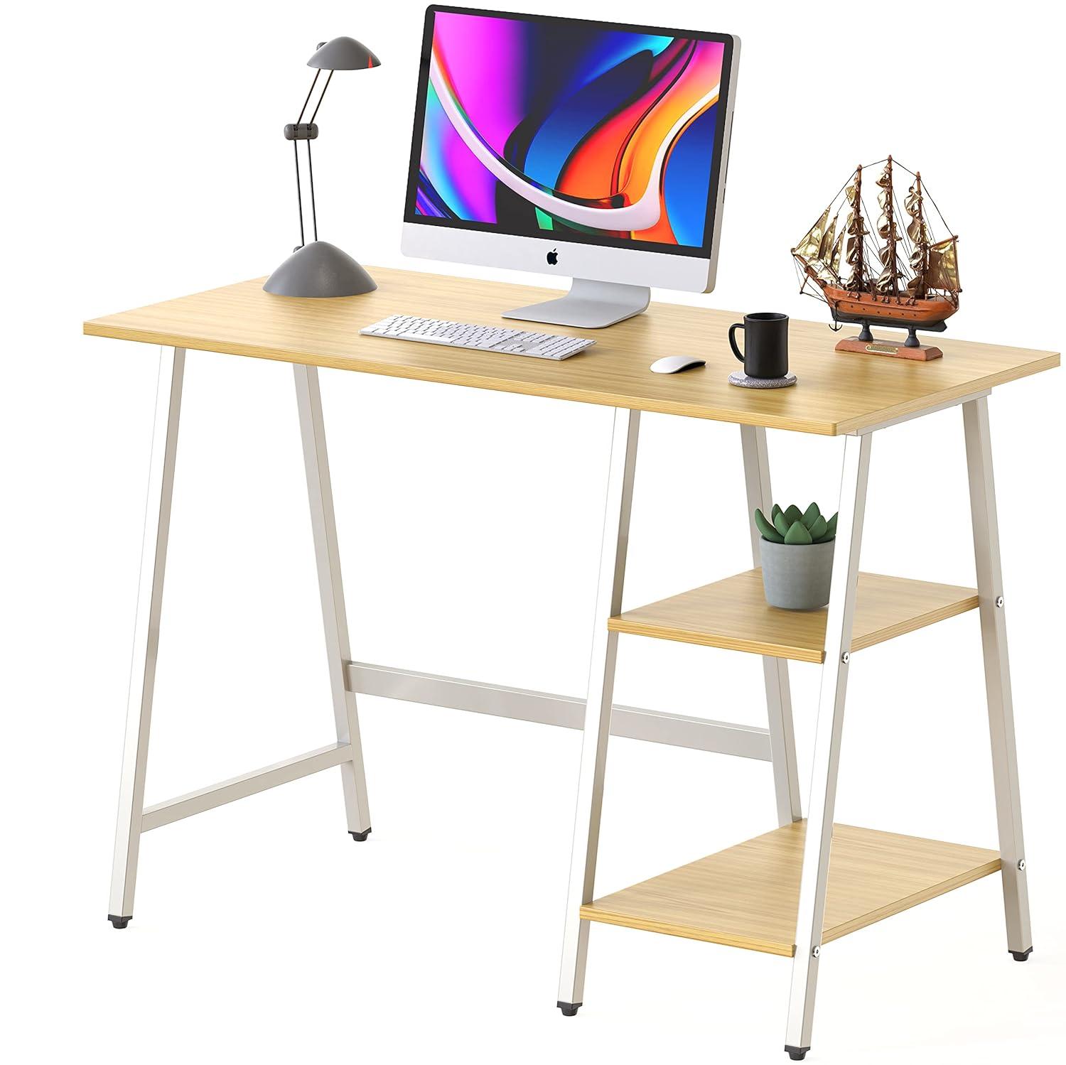 SHW Trestle 43-Inch Home Office Computer Desk, Oak