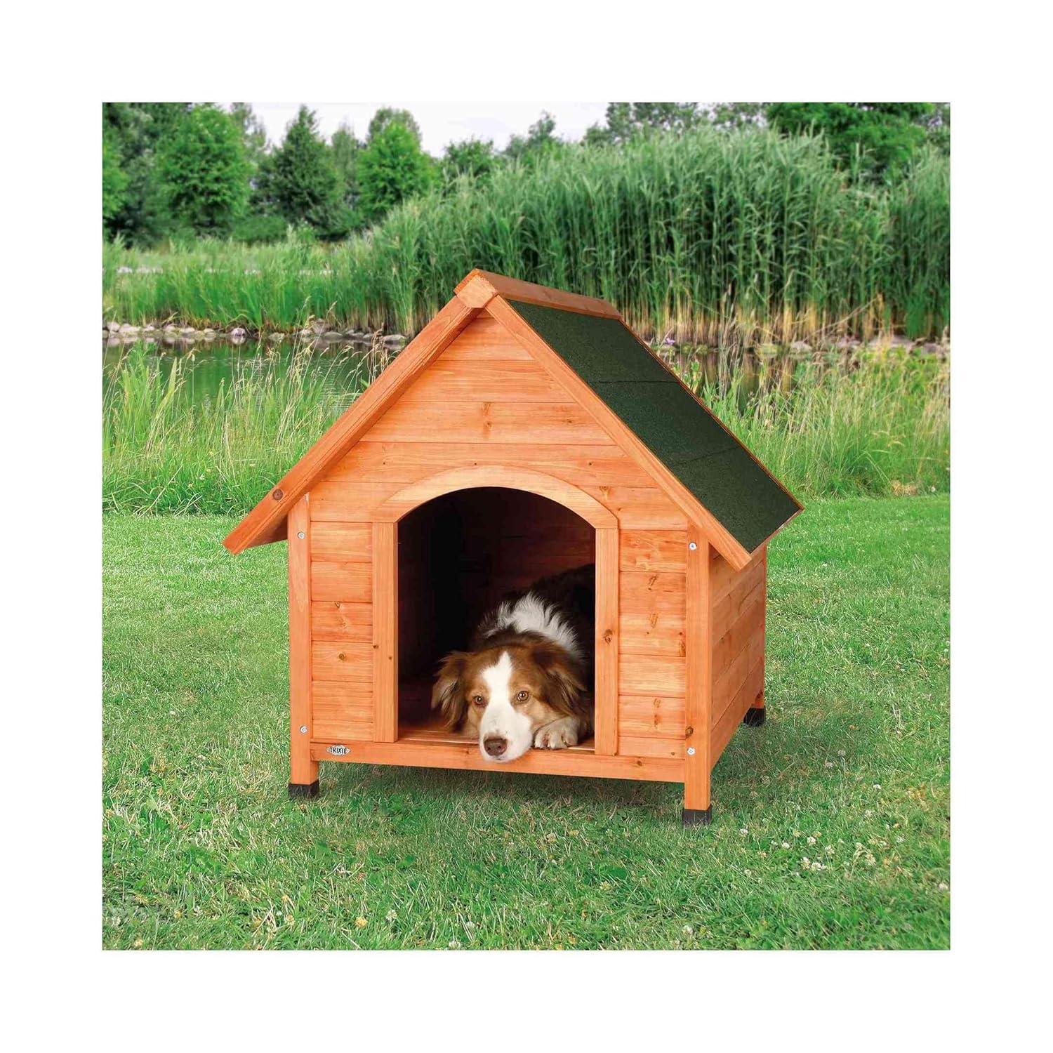 TRIXIE Cottage Weatherproof Outdoor Wooden Dog House Raised Floor for Large Dogs, Brown