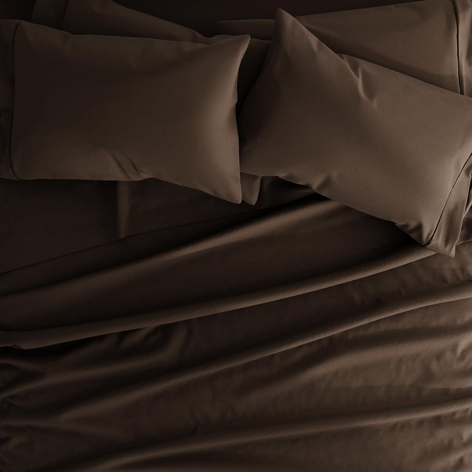 Comfort Canopy - 6 Piece Solid Chocolate Microfiber Bed Sheets for California King Beds