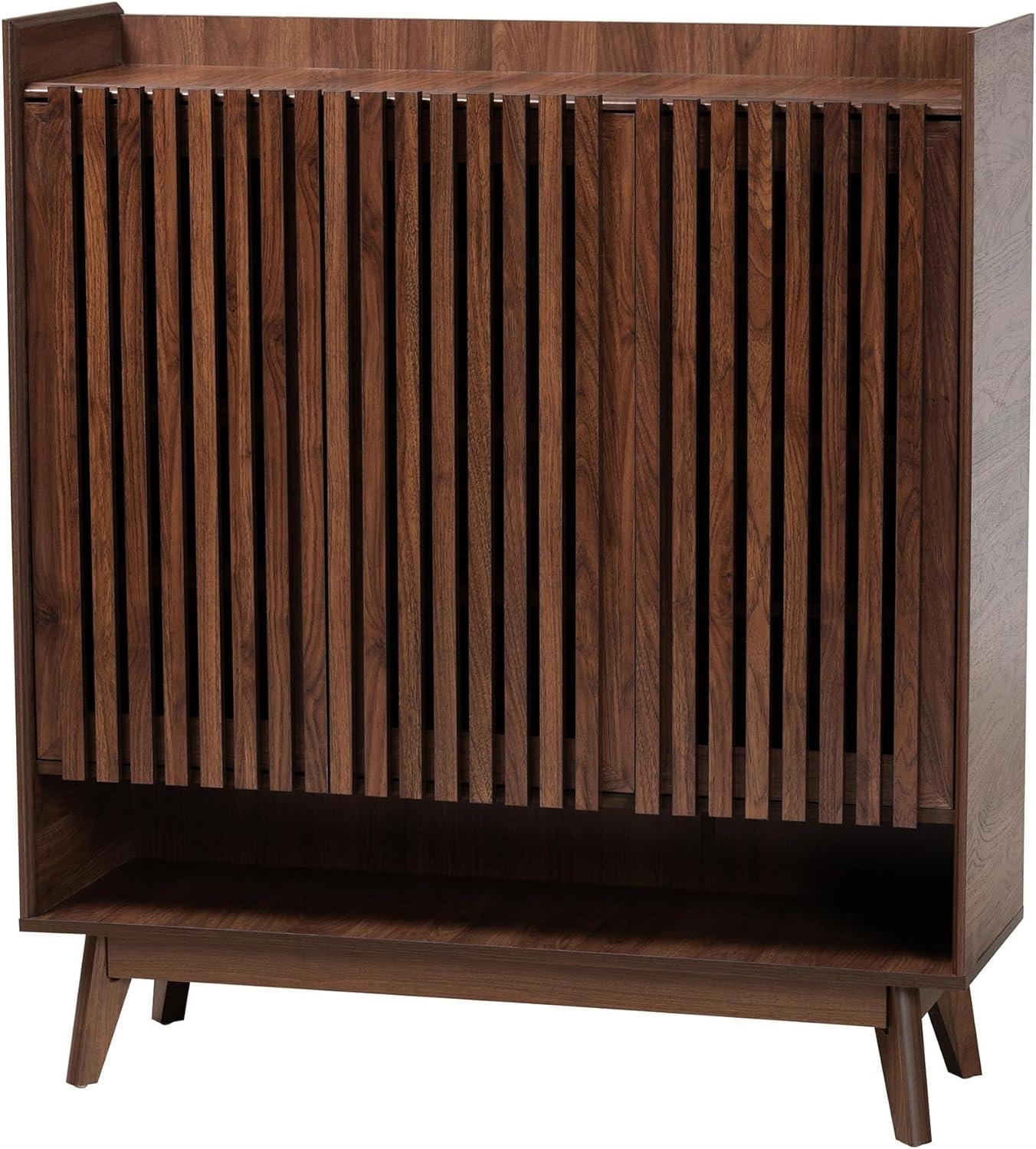 Baxton Studio Delaire Mid-Century Modern Walnut Brown Finished Wood Shoe Cabinet