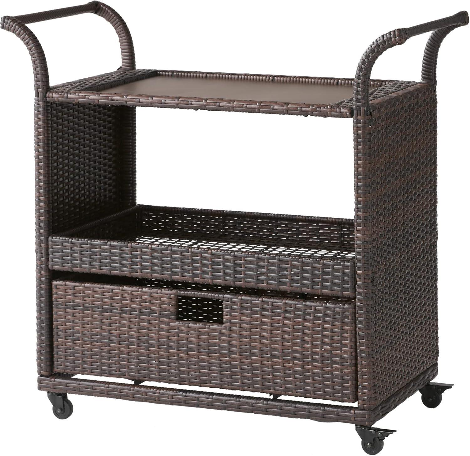 Karl Home Outdoor Wicker Bar Cart