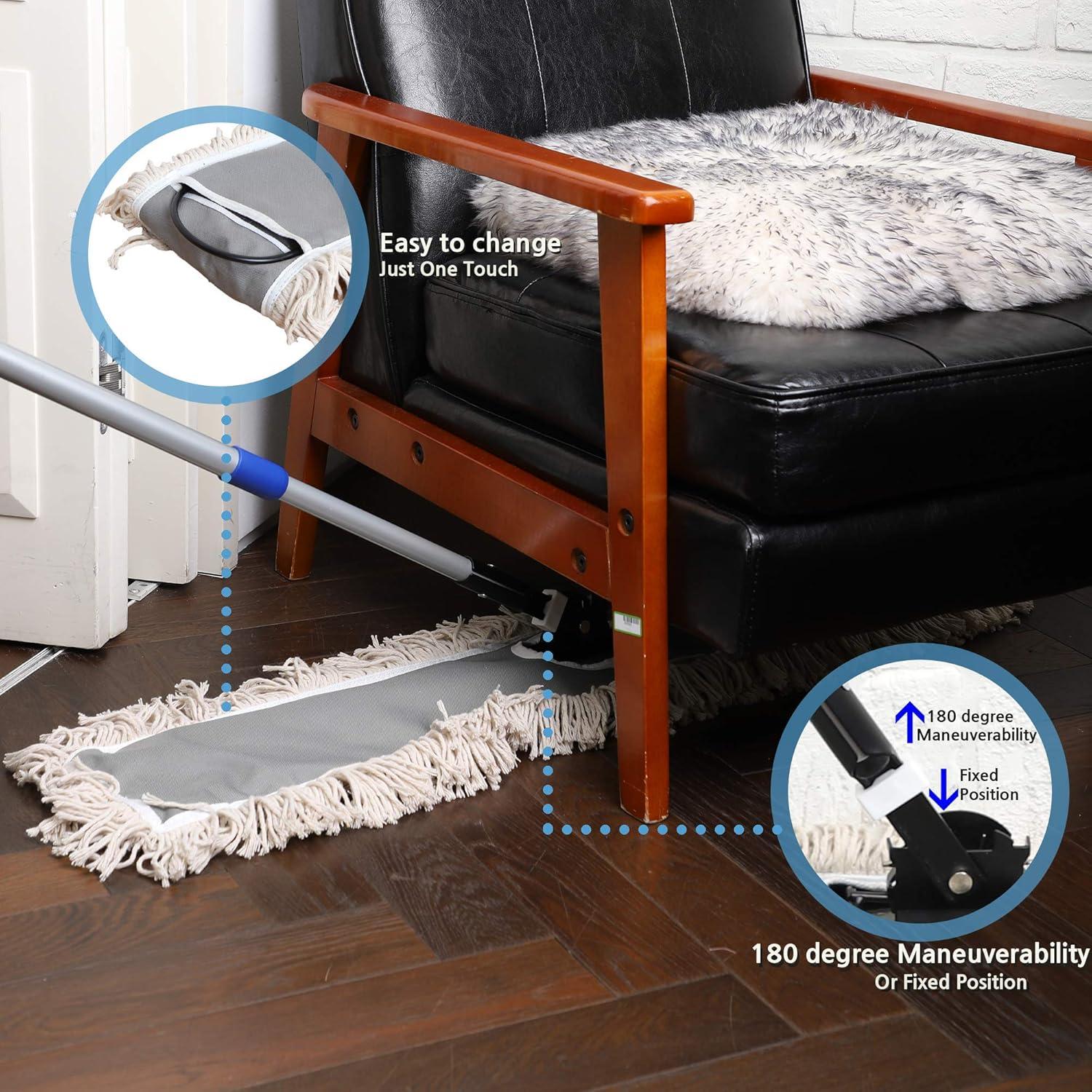 36" Industrial Cotton Floor Dust Mop with Adjustable Steel Handle - Commercial Mops for Hardwood, Tiles, Laminate, Vinyl, Garage epoxy, Bamboo Surface Cleaning and Flooring Push Dust Broom