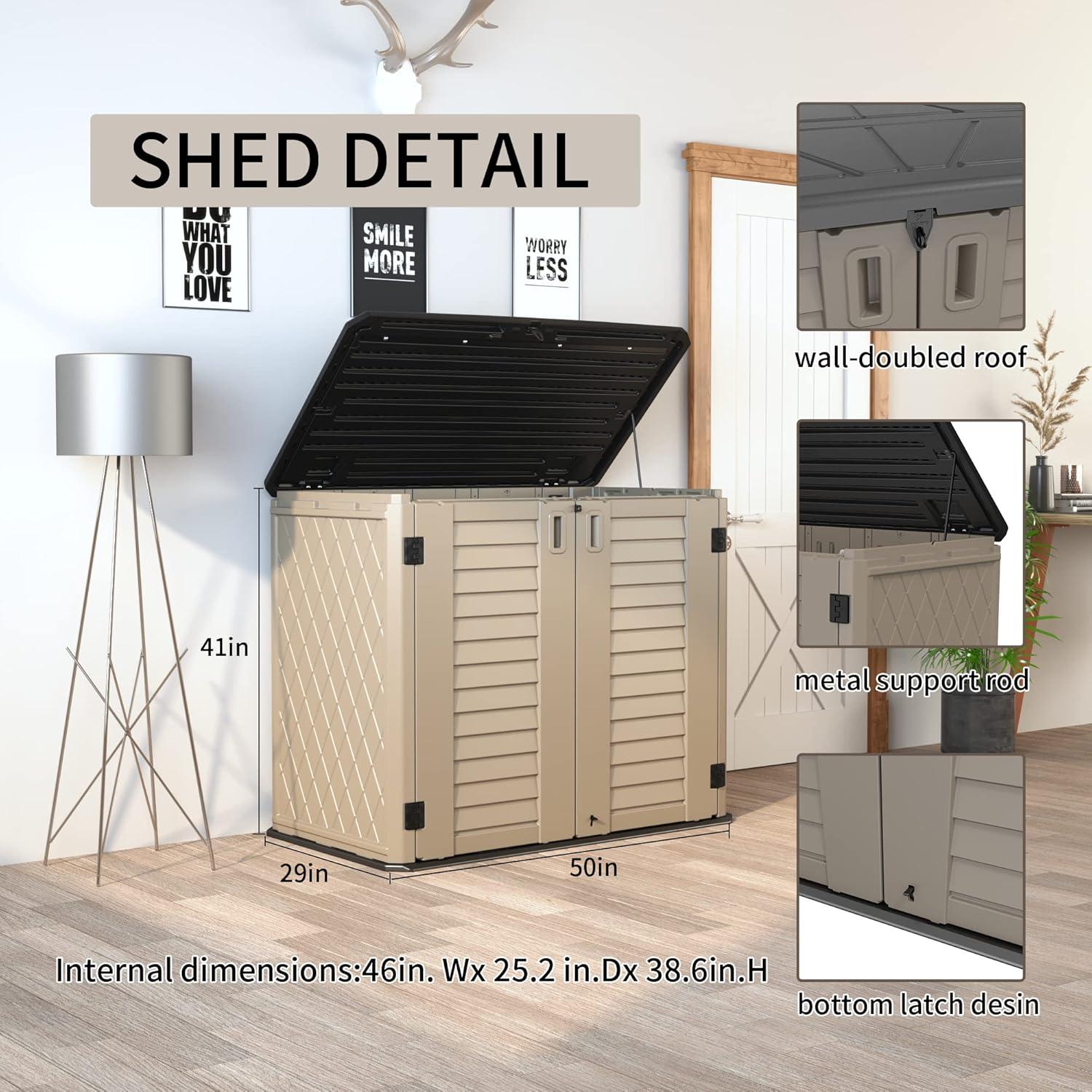 White HDPE Resin Outdoor Storage Shed with Shelving