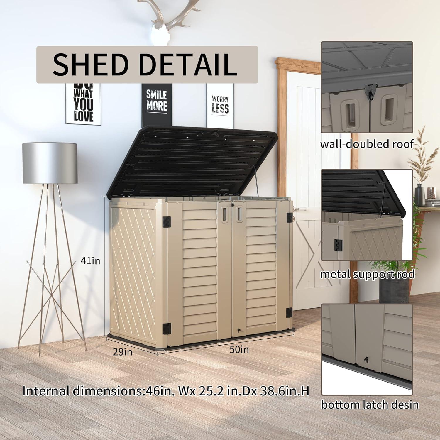 ADDOK 34 Cu.ft Outdoor Storage Shed, Horizontal Storage Unit Weather Resistance, Thick HDPE Resin Storage Cabinet for Backyards, Patio, Garden(White)