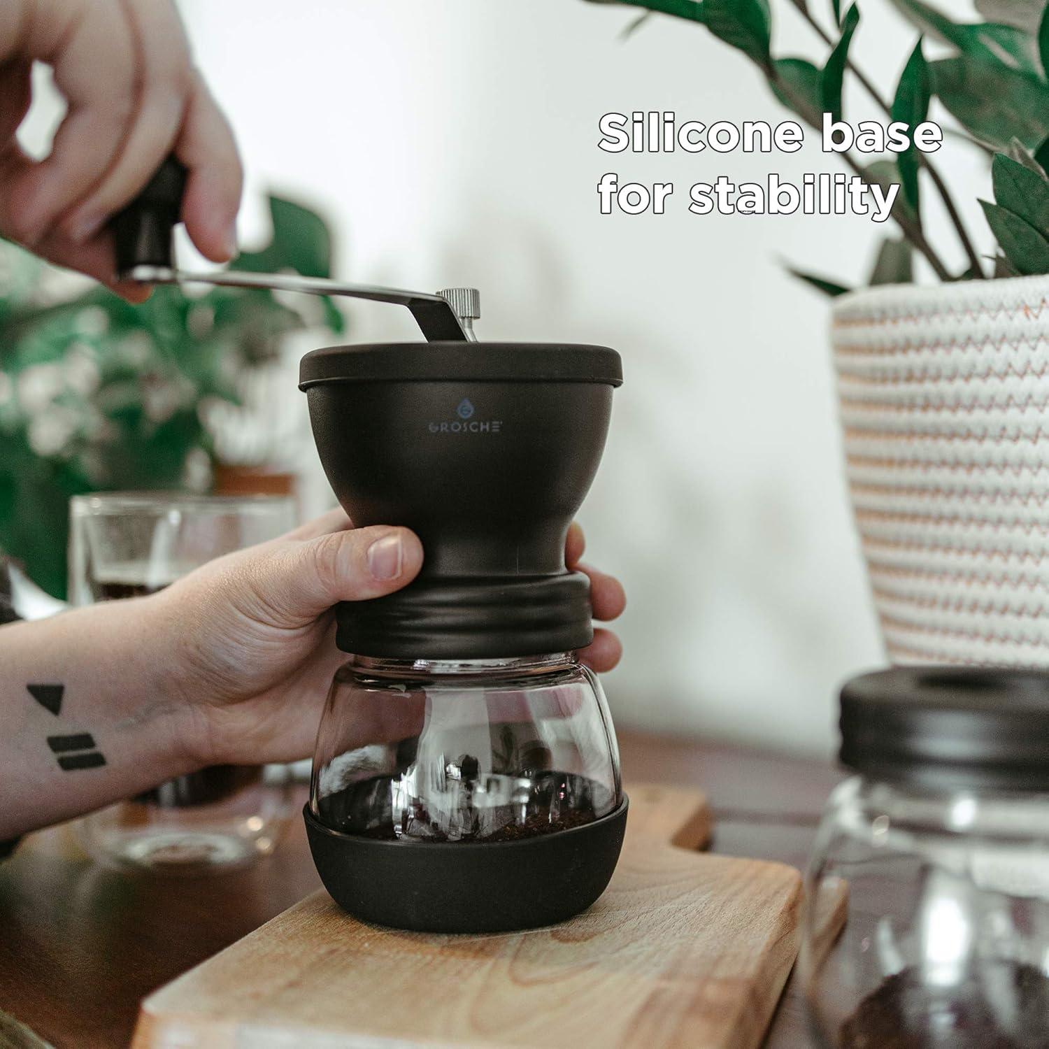 GROSCHE BREMEN Manual Ceramic Conical Burr Coffee Grinder, Spice & Coffee Grinder with Glass Storage Jar