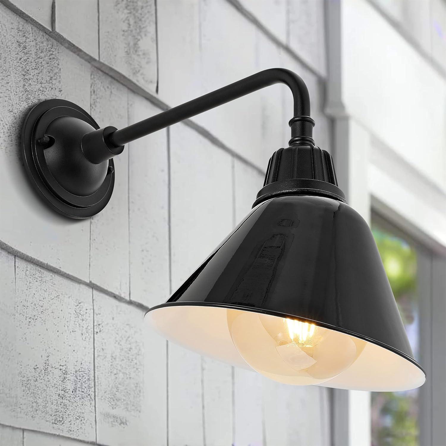 Croydon 9.63" 1-Light Farmhouse Industrial Indoor/Outdoor Iron LED Gooseneck Arm Outdoor Sconce, Black