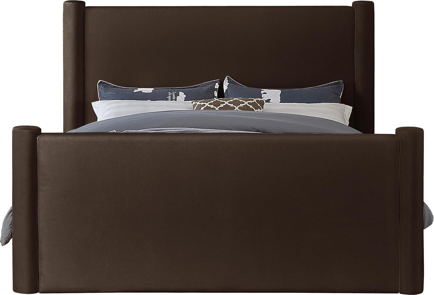 Meridian Furniture B1298Brown-Q Elias Collection Modern | Contemporary Queen Bed with Soft Brown Velvet, Solid Wood Inner Frame, 73.5" W x 88.5" D x 52" H, Brown, Queen