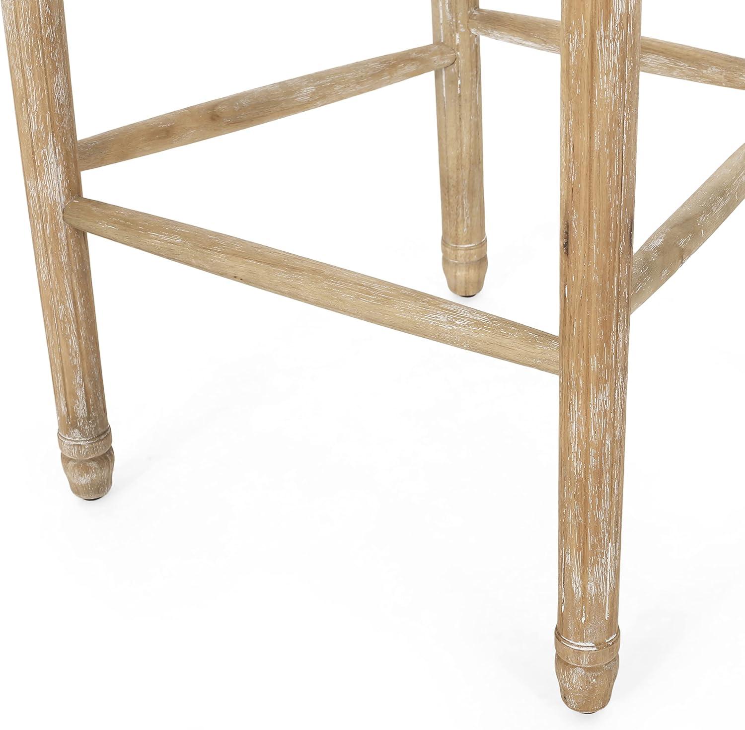 Beige and Natural French Country Wooden Barstools with Wicker Backrest, Set of 2