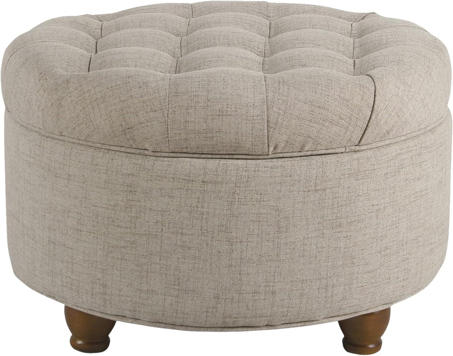 Benzara Otomana de Madera Tapizada en Tela con Almacenamiento con Tapa Elevable Capitoné, Beige-Color:Beige