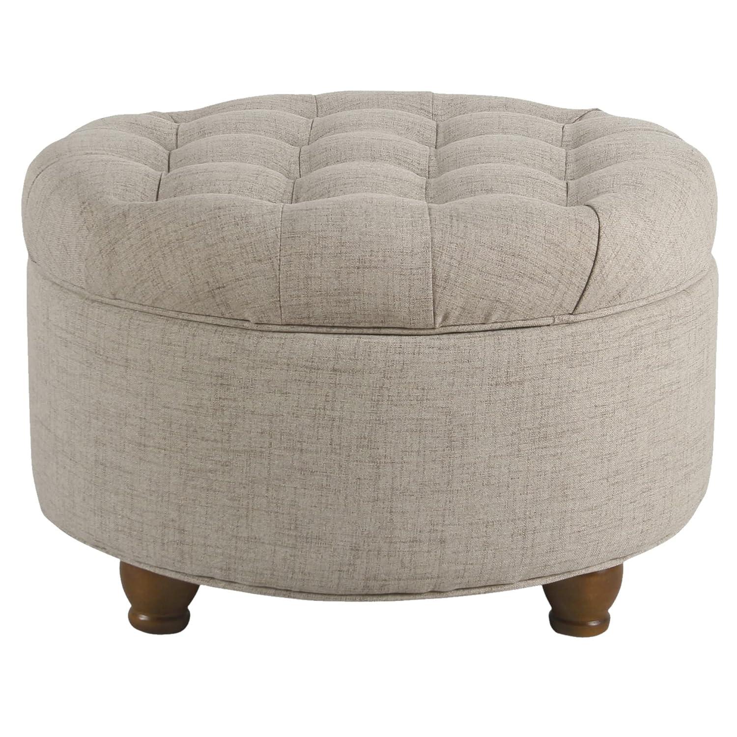 Benzara Otomana de Madera Tapizada en Tela con Almacenamiento con Tapa Elevable Capitoné, Beige-Color:Beige