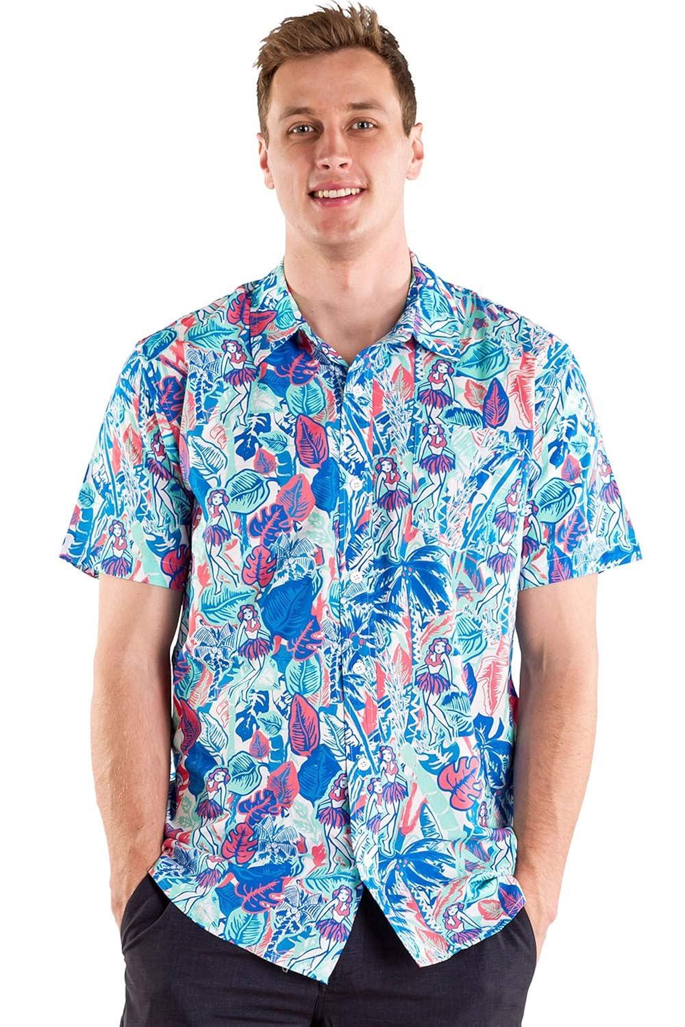 Tipsy Elves Men's Island Breeze Hawaiian Shirt - Funny Casual Beach Summer Shirts for Men: X-Large