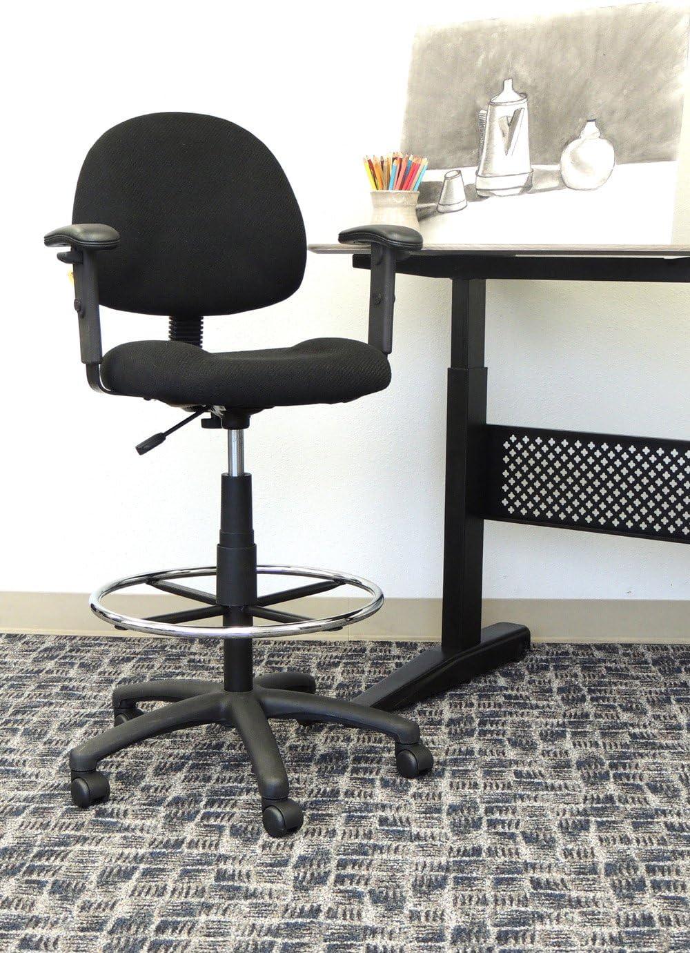 Drafting Stool with Footring and Adjustable Arms - Boss Office Products