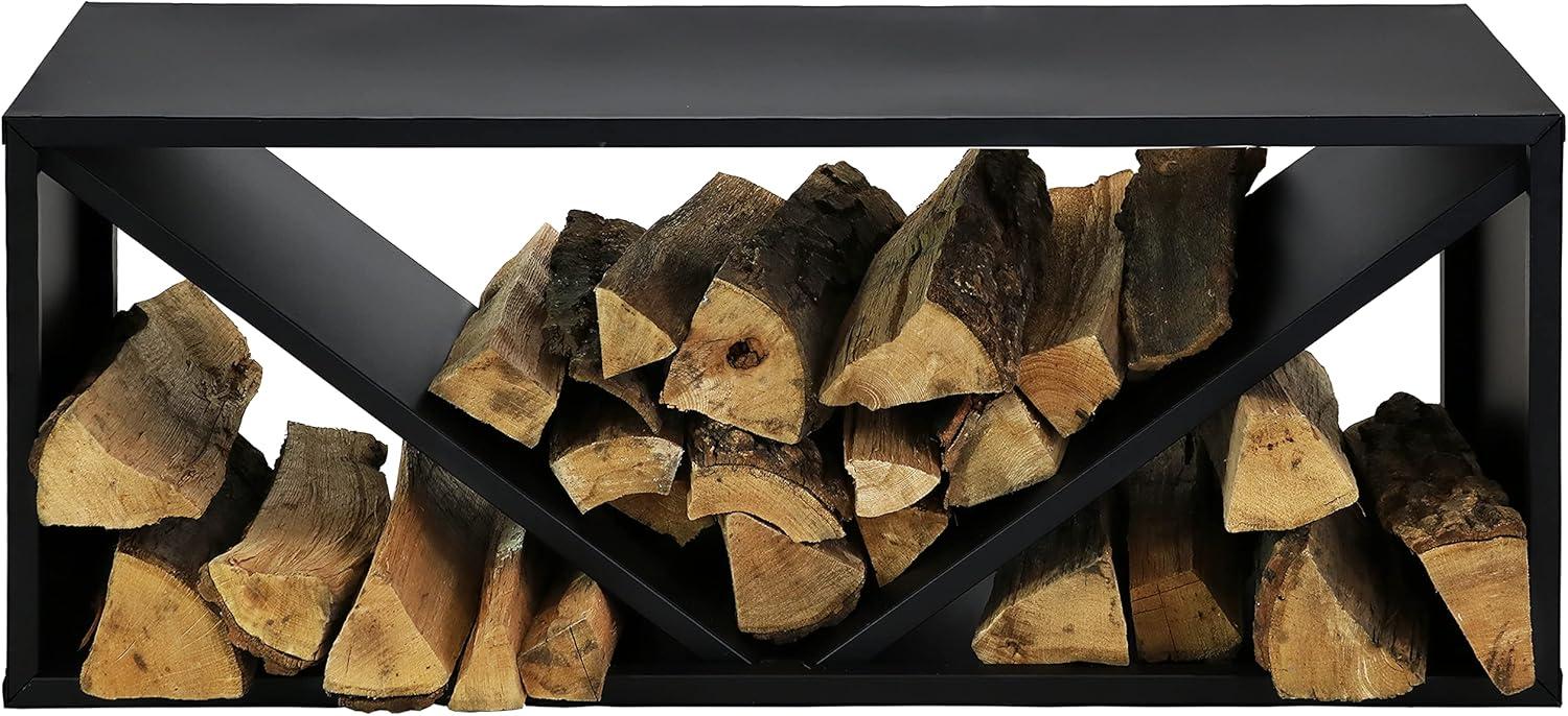 Sunnydaze Indoor/Outdoor Steel Triple Triangle Fire Pit or Fireplace Firewood Log Rack Storage Holder - 41" - Black