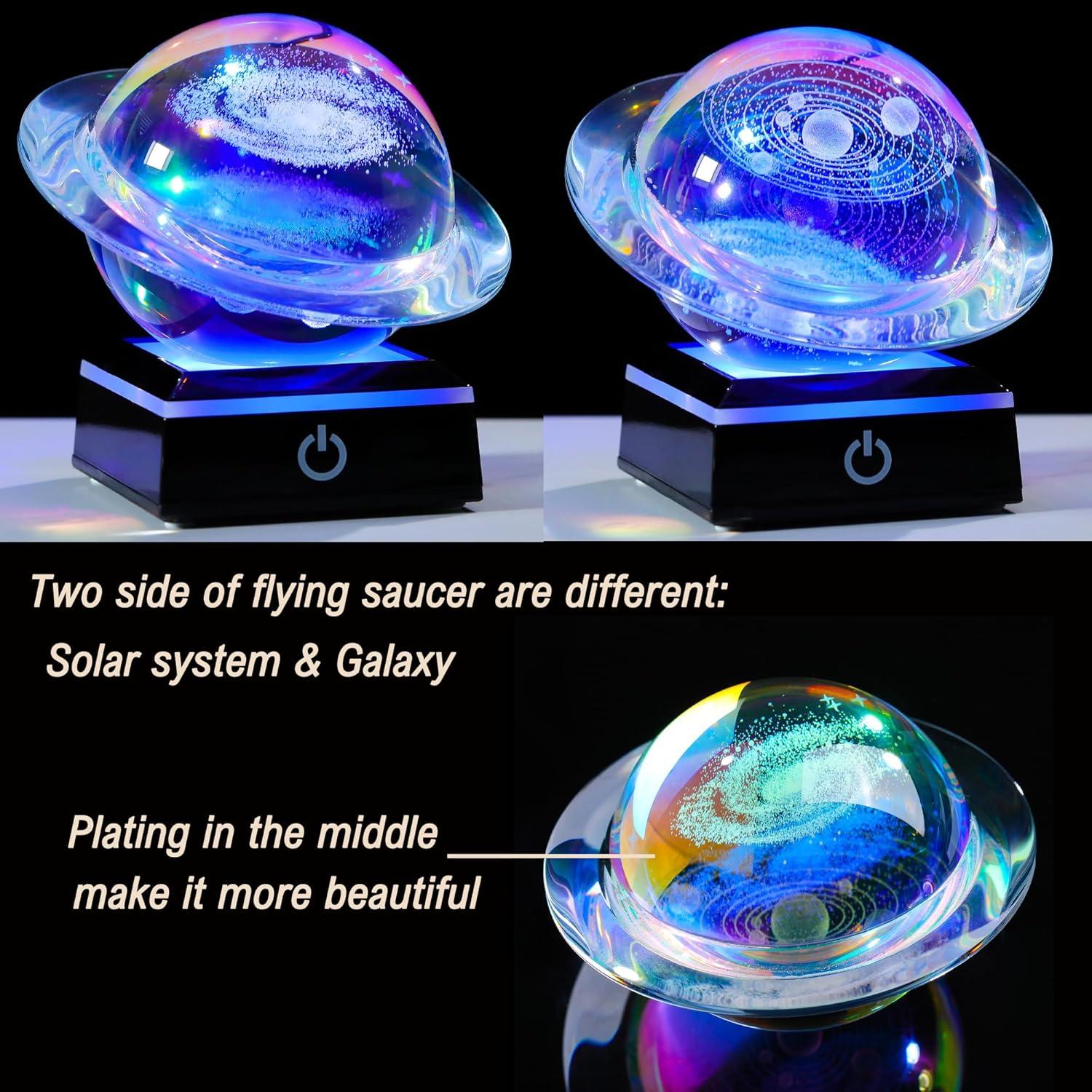 3D Solar System Model Crystal Ball 80mm 3.15inch - Outer Space Astronomy Gifts Room Decor Crystal Sphere Unique Gifts for Men Him Best Birthday Dad Physics Science Teacher Night Light Planet Lamp