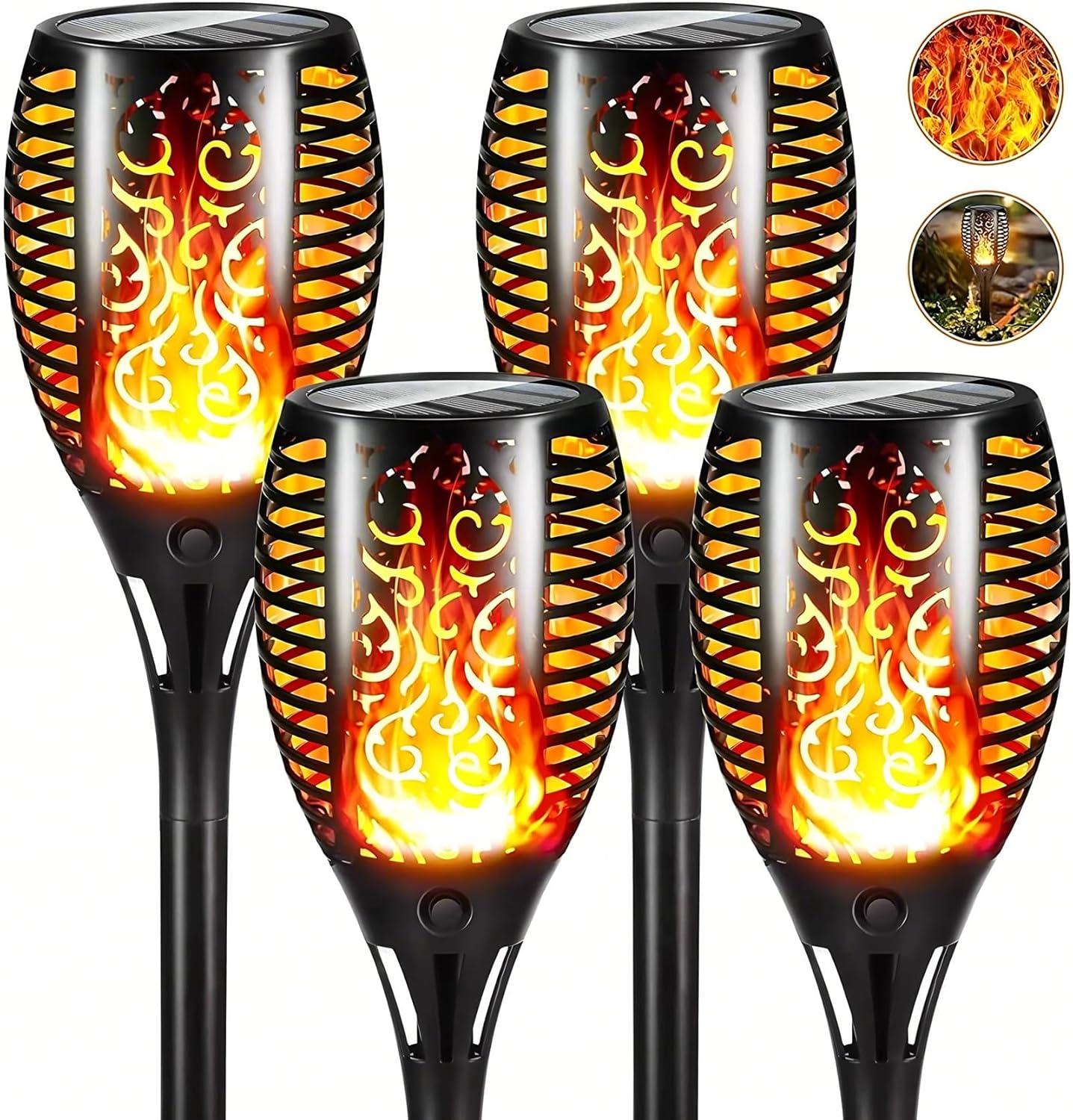 4 Pack Solar Lights Outdoor, Solar Torch Lights Outdoor Flickering Flame for Outdoor Decorations, Waterproof Garden Light Solar Powered , Torches Flame Light for Outside Yard Patio Lawn Garden Decor