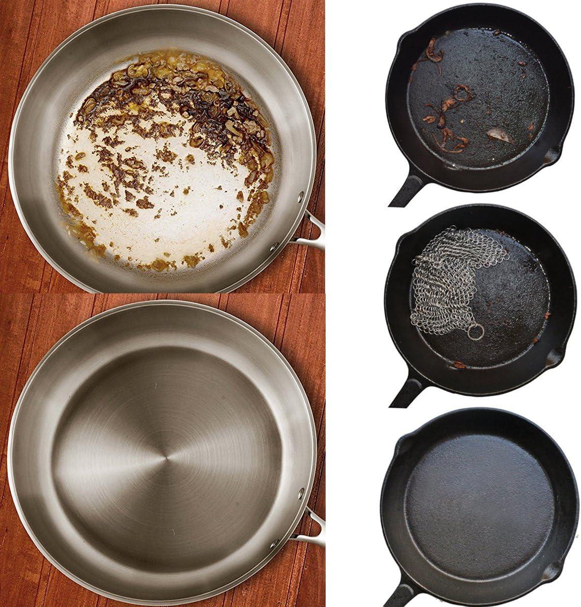 Cast Iron Scrubber 316 Stainless Steel Skillet Cleaner 8"x6" Chainmail Scrubber Scraper Chain Mail Link Scrub for Cast Iron Pre-Seasoned Pans, Griddles, BBQ Grills, and Pot Cookware Cleaning