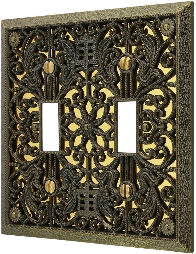 Antique Brass Filigree Double Toggle Metal Wall Plate