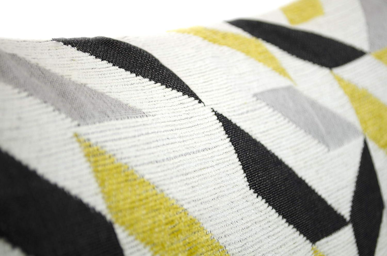 Modern Abstract Yellow and Grey Feather Filled Square Throw Pillow