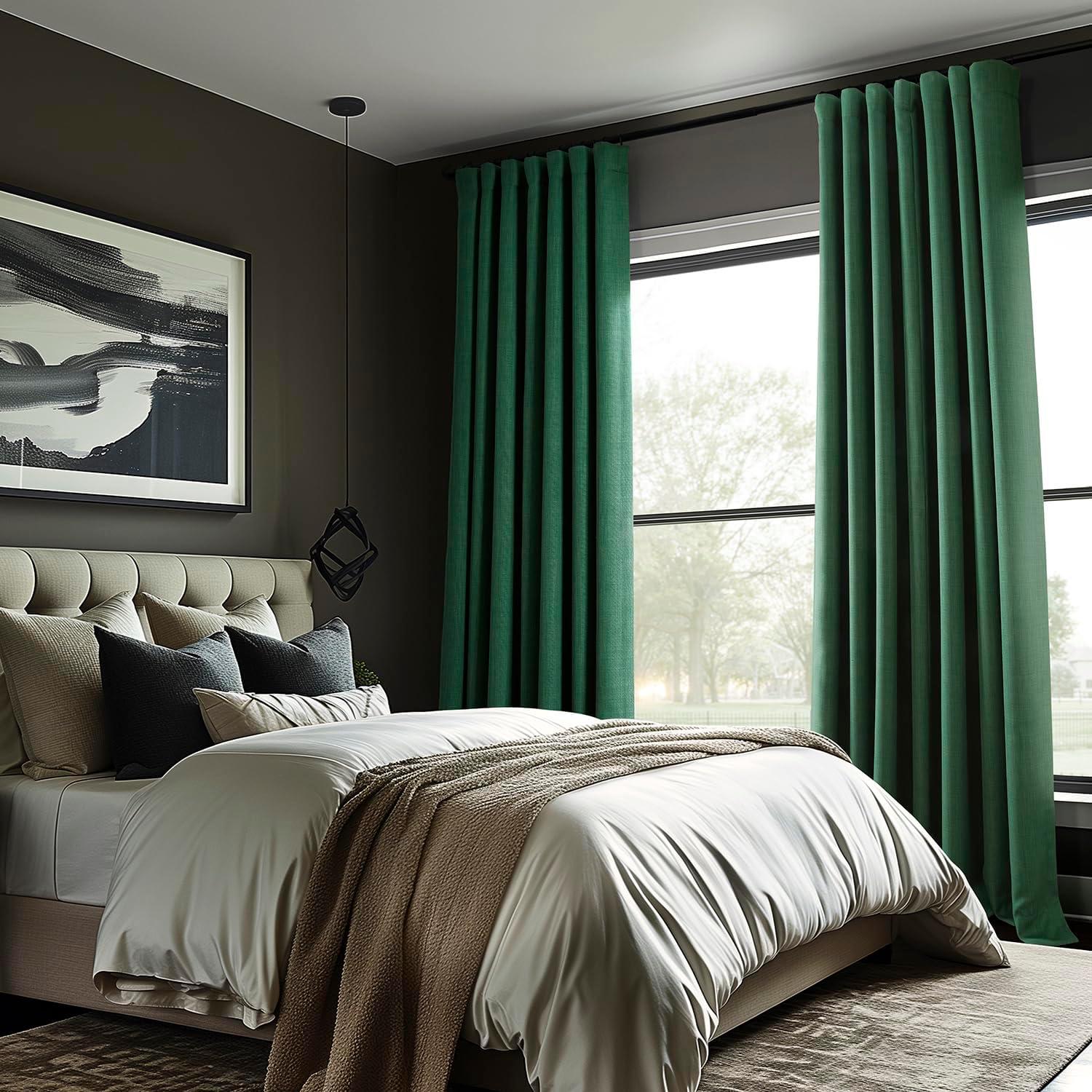 HPD Half Price Drapes Key Green Faux Linen Room Darkening Curtains for Bedroom & Living Room Curtains (1 Panel), Door & Window Curtains 84 inches long, Rod Pocket Curtains & Drapes, 50W X 84L