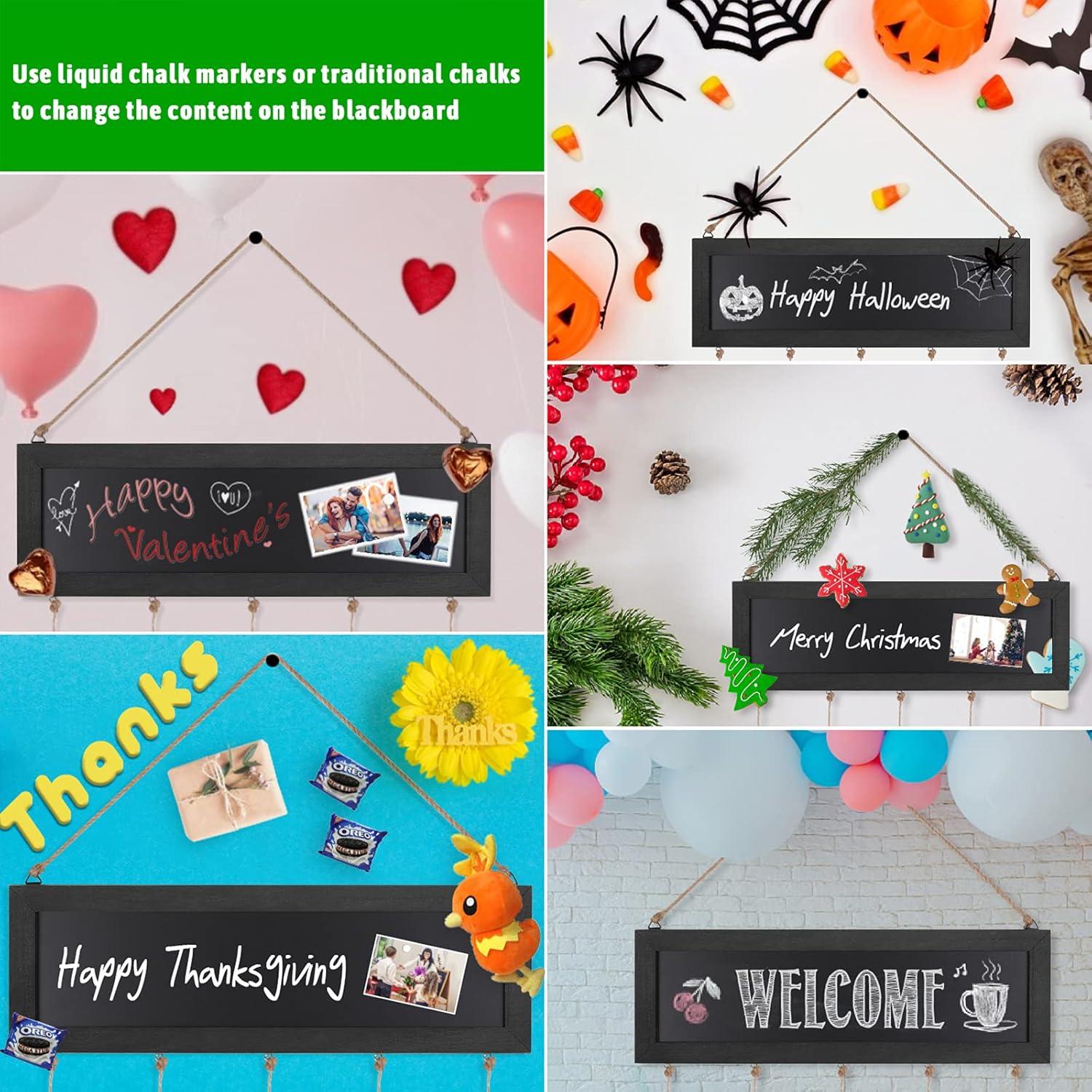 Carbonized Black Wood Collage Photo Hanging Display with Clips and Blackboard