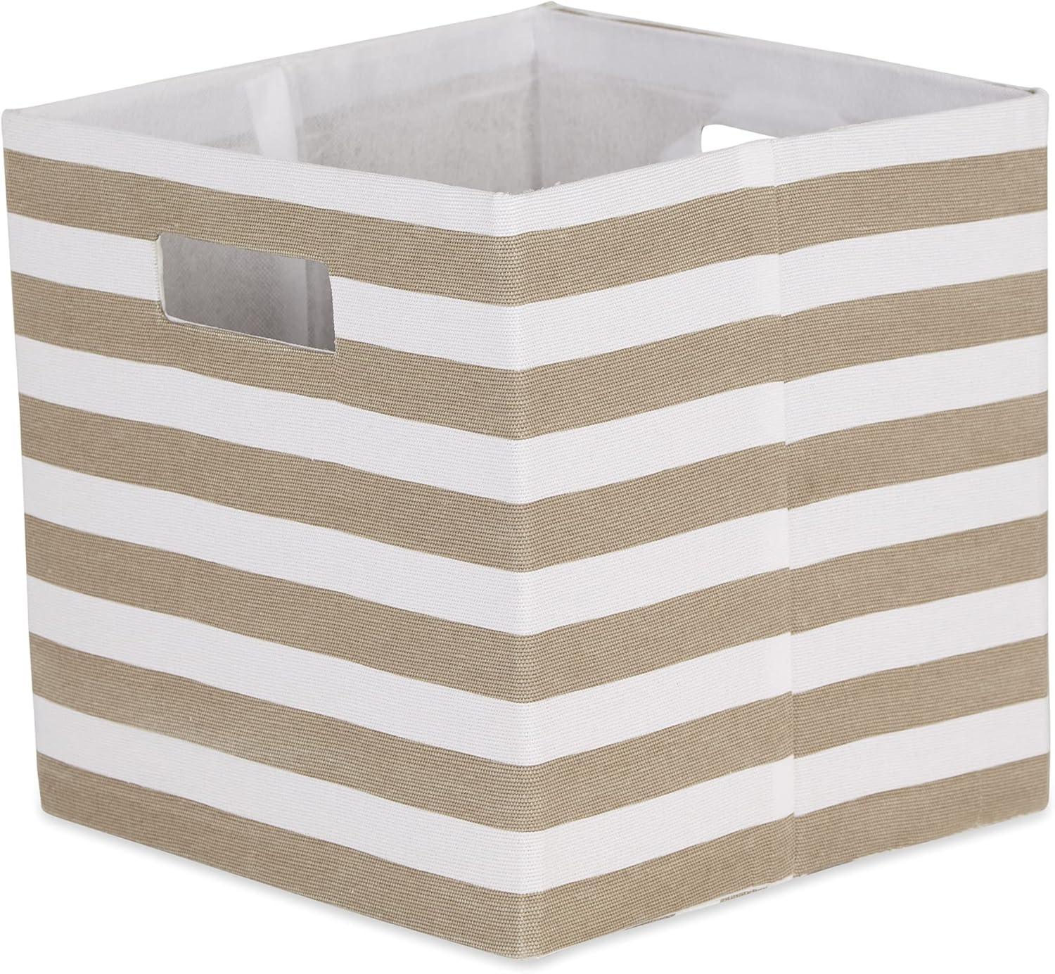 Stone and White Striped Polyester Storage Cube 13x13x13