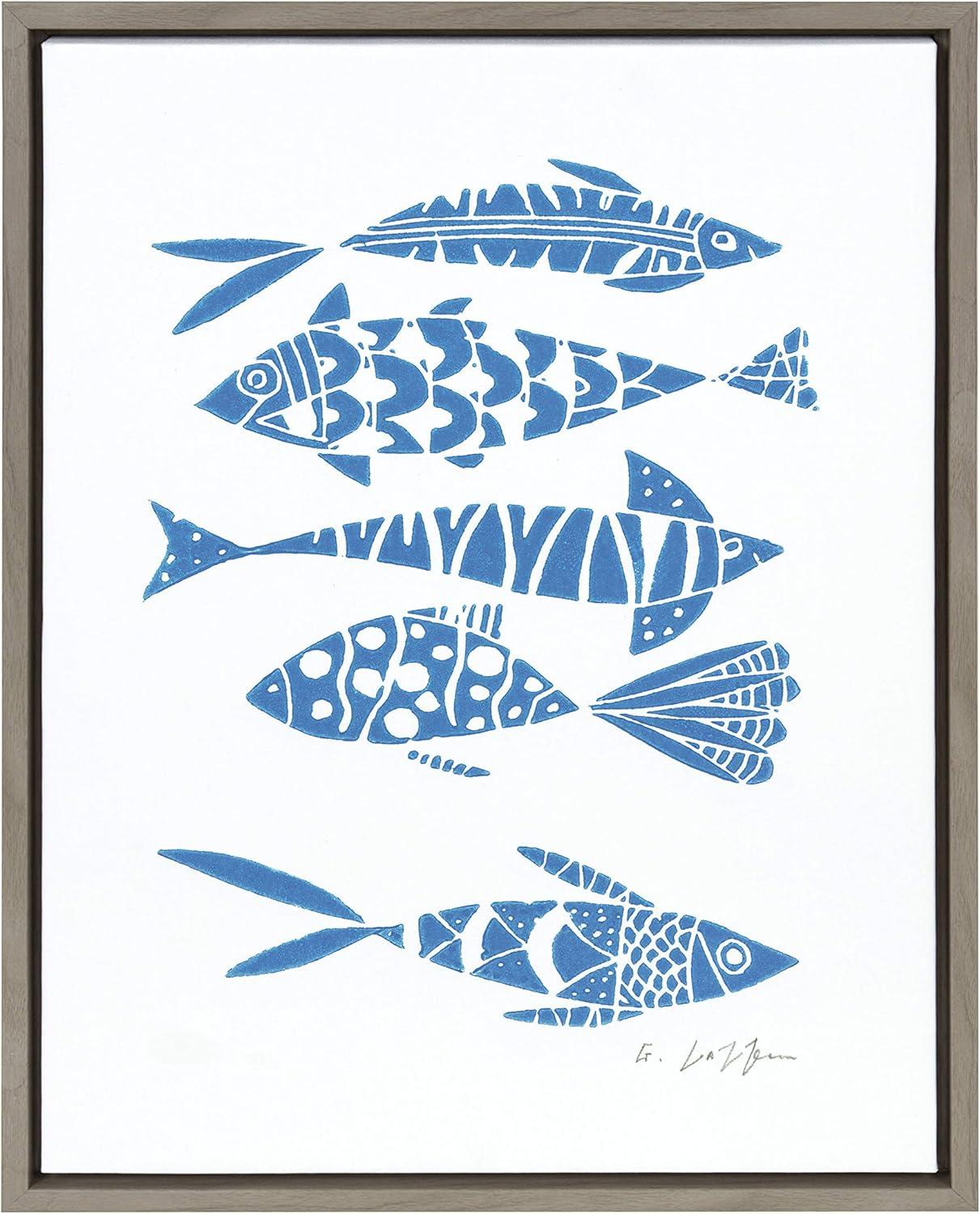 18" x 24" Sylvie Fishes Blue Framed Canvas by Giuliana Lazzerini Gray - Kate & Laurel All Things Decor