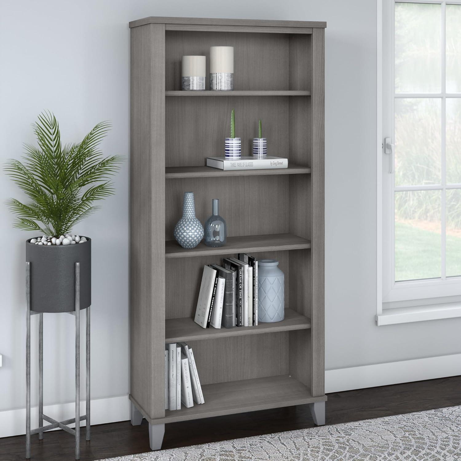 Platinum Gray 5-Shelf Adjustable Floor-Standing Bookcase