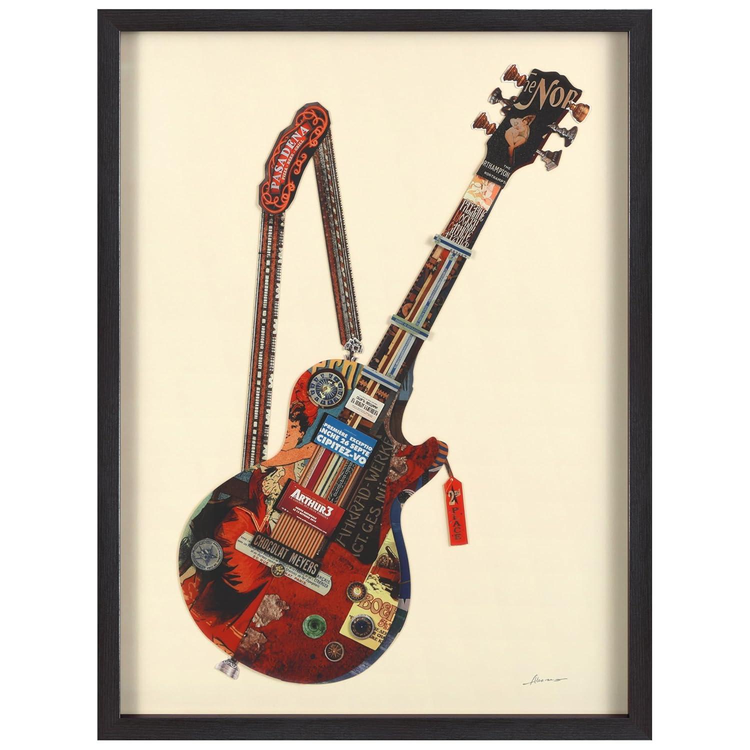 Empire Art Direct Electric Guitar Dimensional Collage Framed Graphic Art Under Glass Wall Art, 25" x 33" x 1.4", Ready to Hang