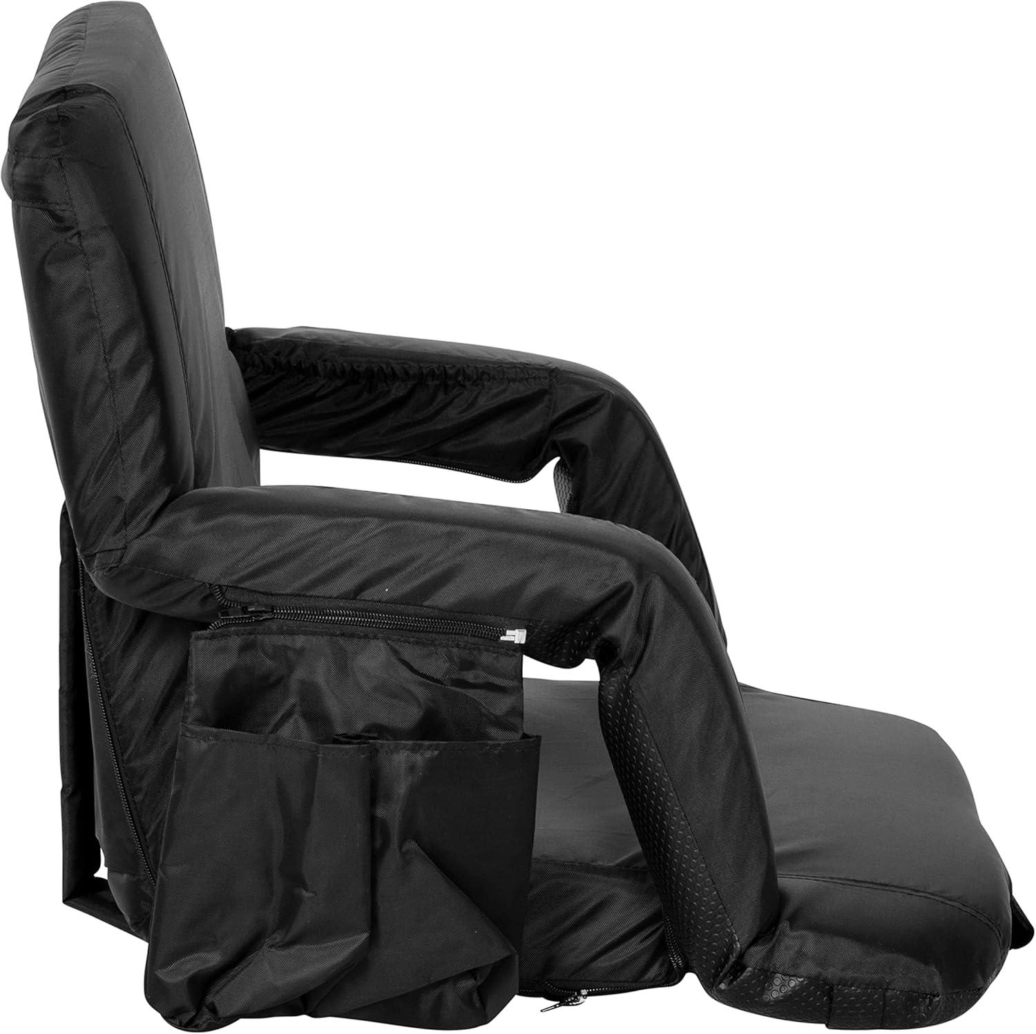 Flash Furniture Malta Reclining Backpack Stadium Chair with Armrests and Storage, Black