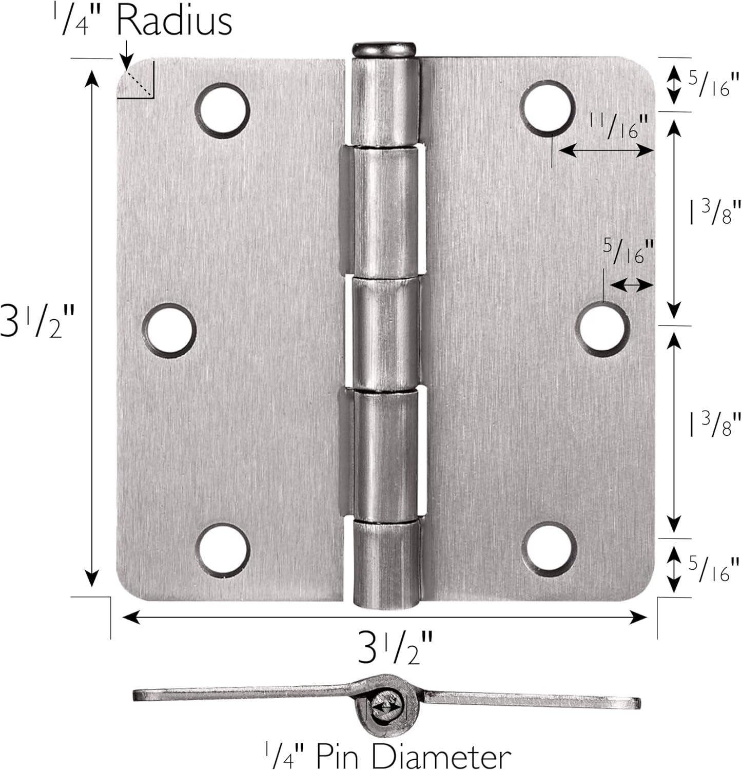 Satin Nickel 3.5" Steel Door Hinges with Screws, 3-Pack