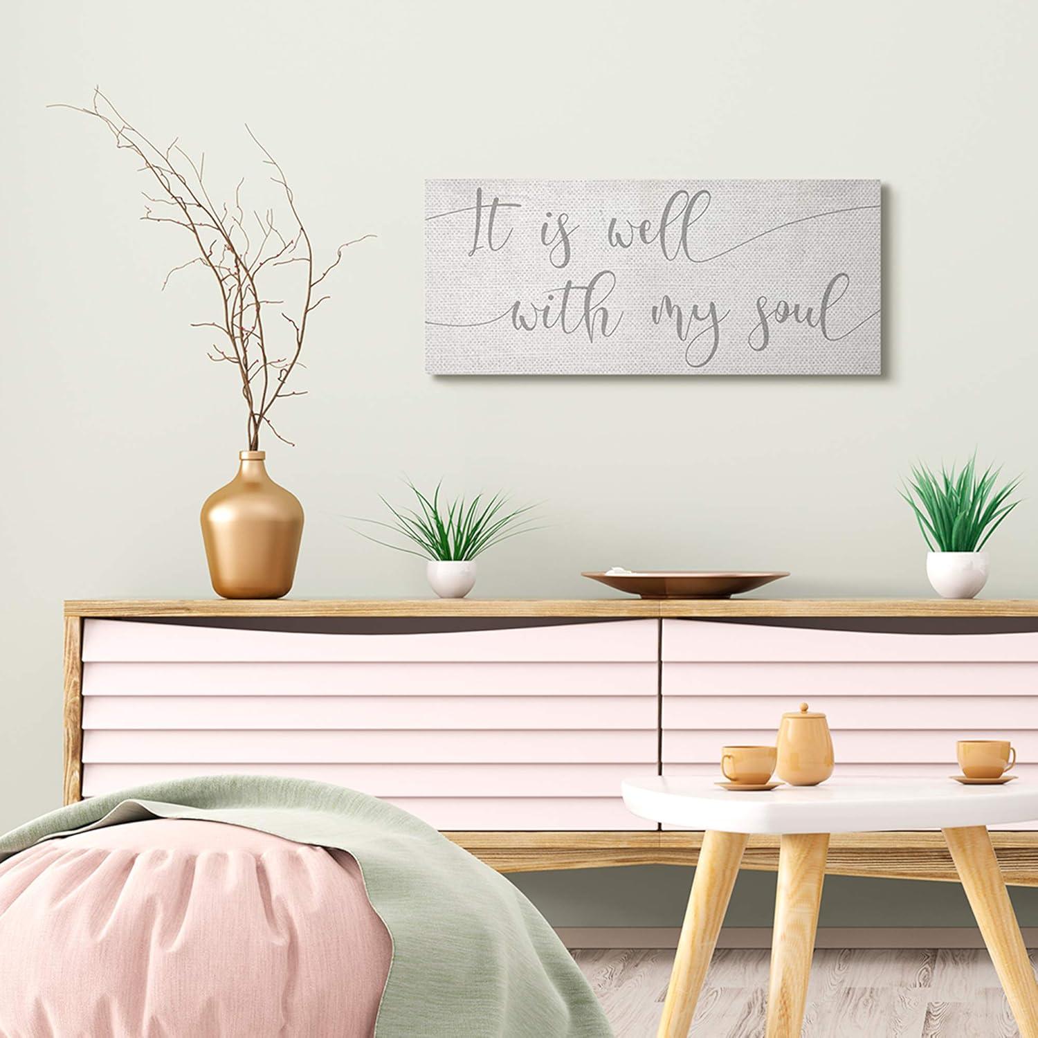 Stupell Industries Well With My Soul Quote Soft Grey Script Inspirational Painting Gallery Wrapped Canvas Art Print Wall Art, 13 x 30