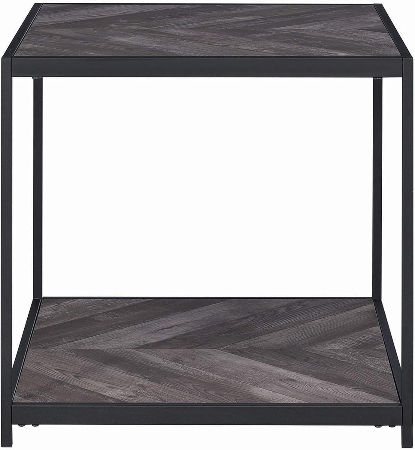 Beckley 23.5'' Square Rustic Grey Herringbone Wood & Metal End Table