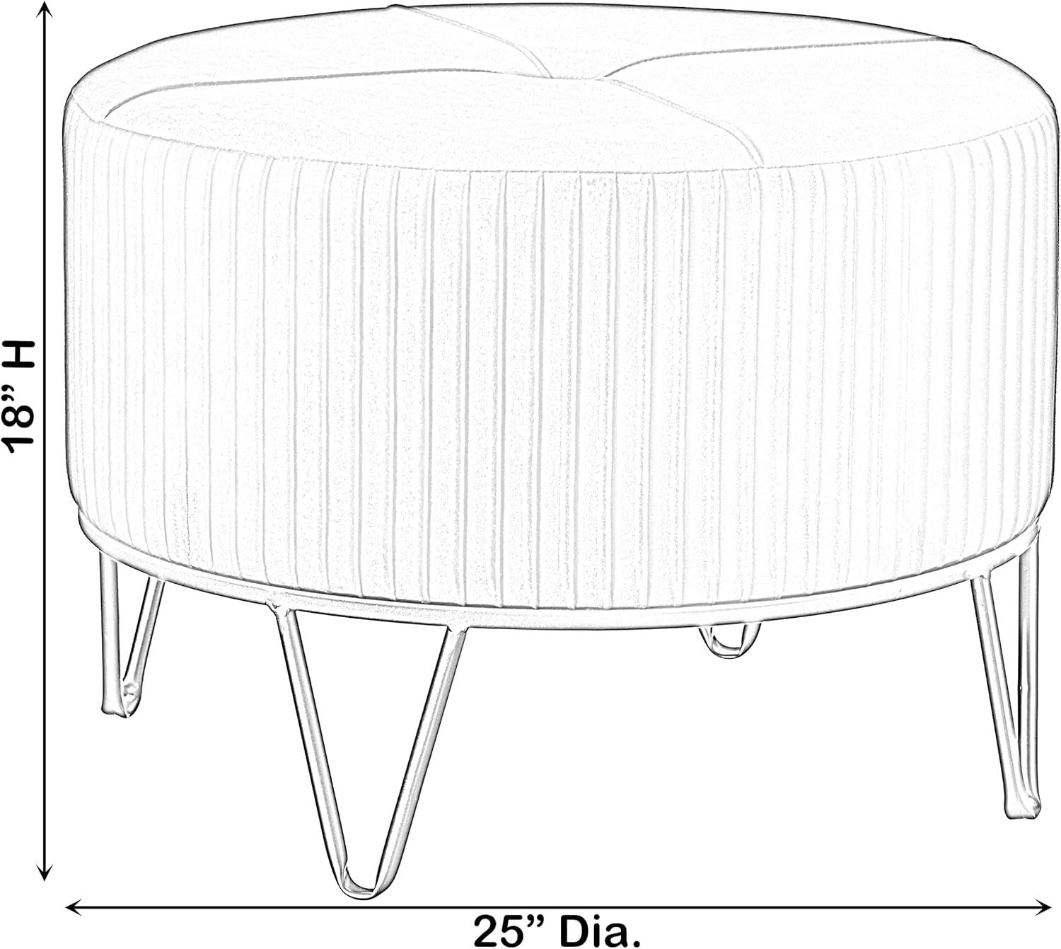 Fabulaxe Round Velvet Ottoman Stool Raised with Hairpin Gold Base, Black, Large