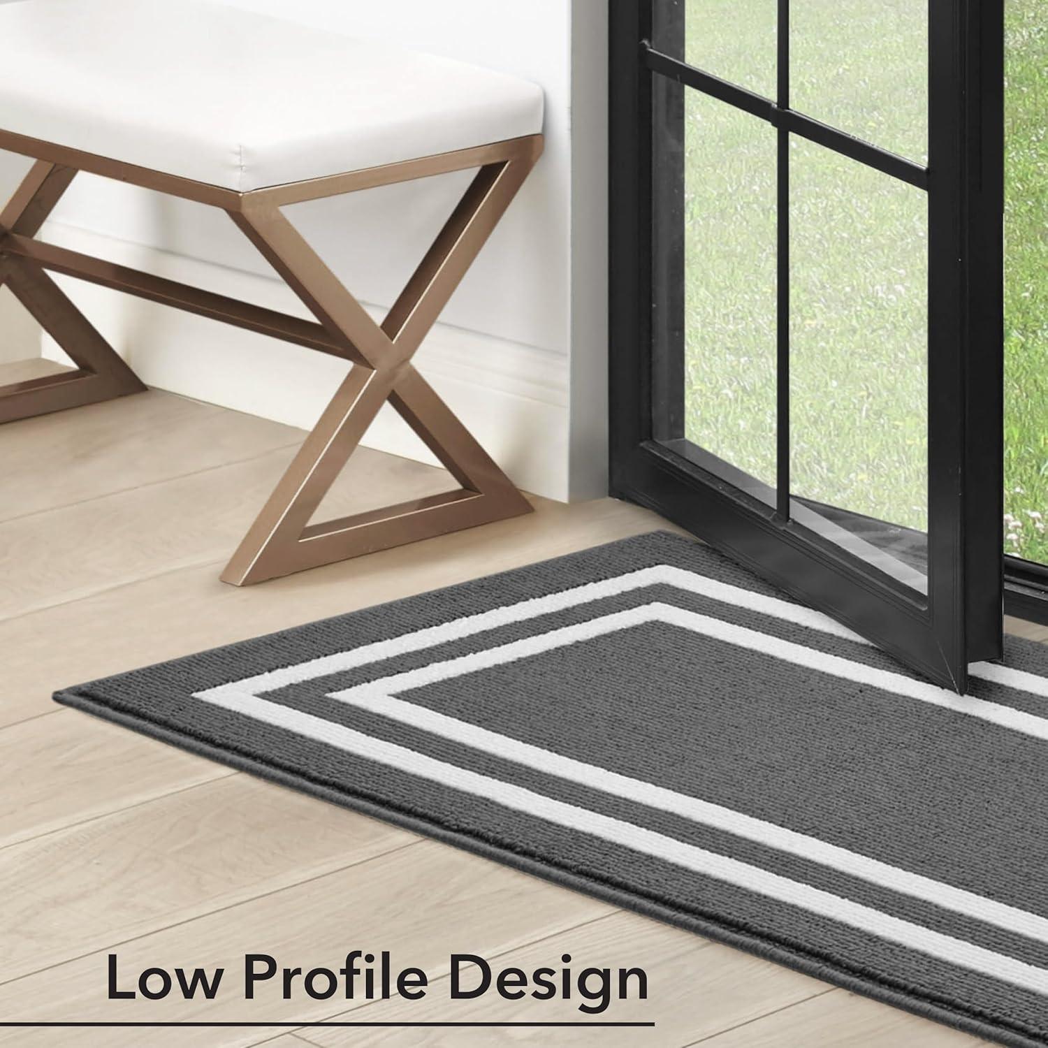 Double Border Machine Tufted Performance Dark Gray/White Rug