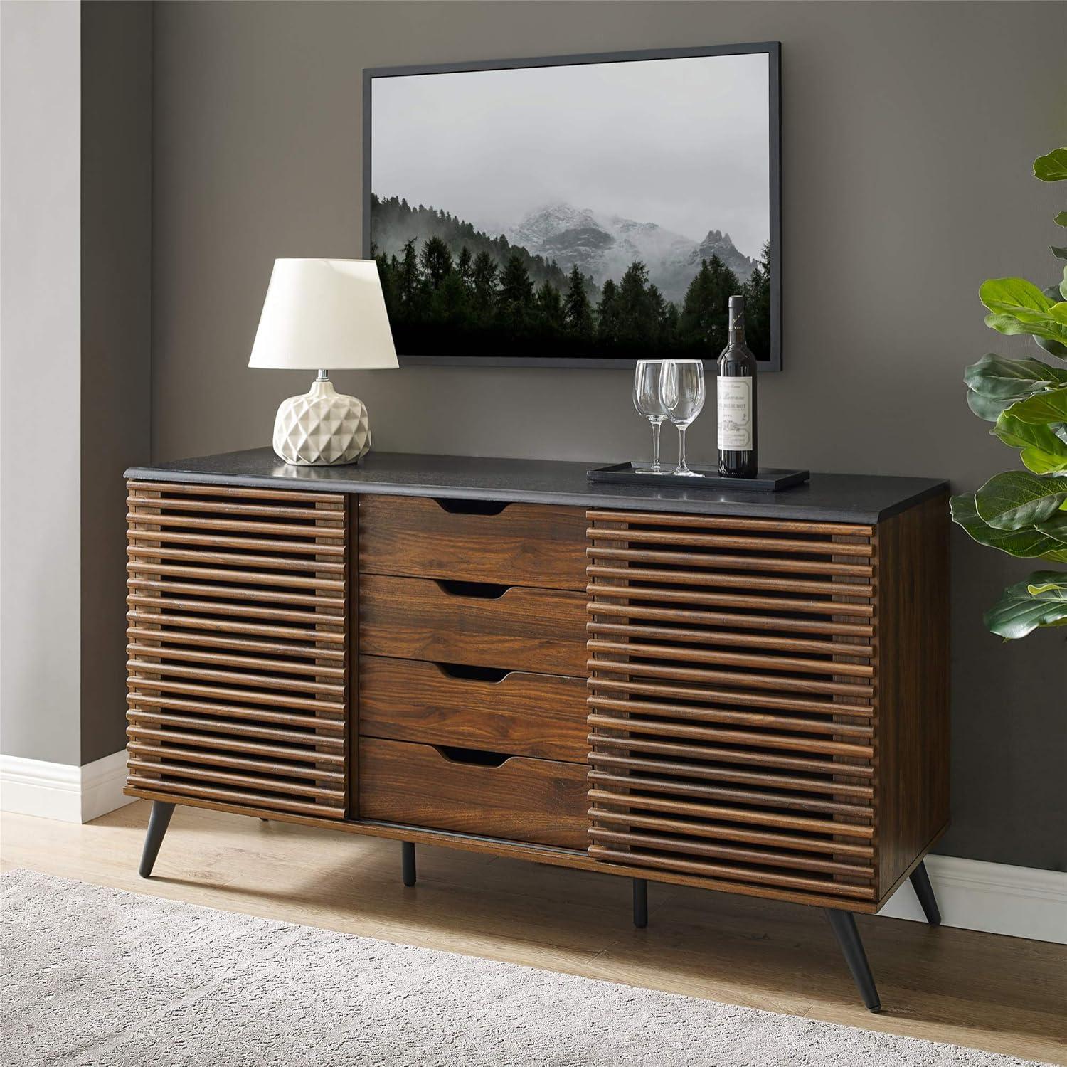 Walker Edison Havana 59" Engineered Wood Sideboard in Ebony/Dark Walnut