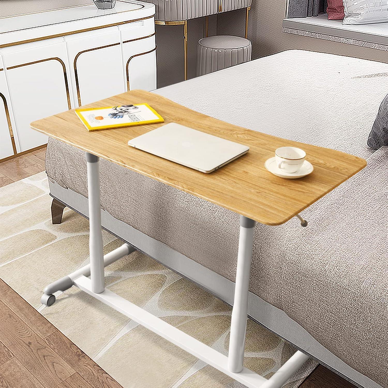 Goplus Height Adjustable Computer Desk Sit Stand Rolling Notebook Table Natural
