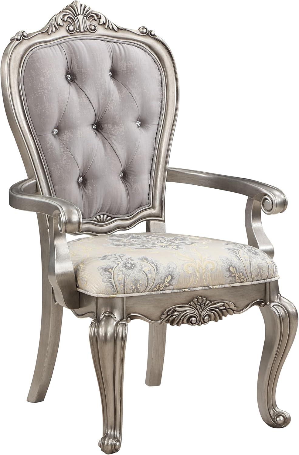 26" Ariadne Dining Chair Velvet, Antique Platinum Finish - Acme Furniture: No Assembly, Wood Frame