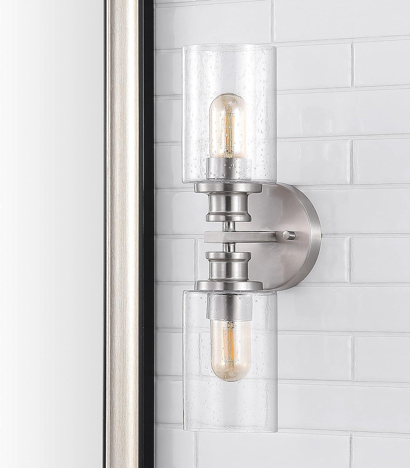 JONATHAN Y Jules Edison Cylinder 2-Light Iron/Seeded Glass Farmhouse Contemporary LED Wall Sconce