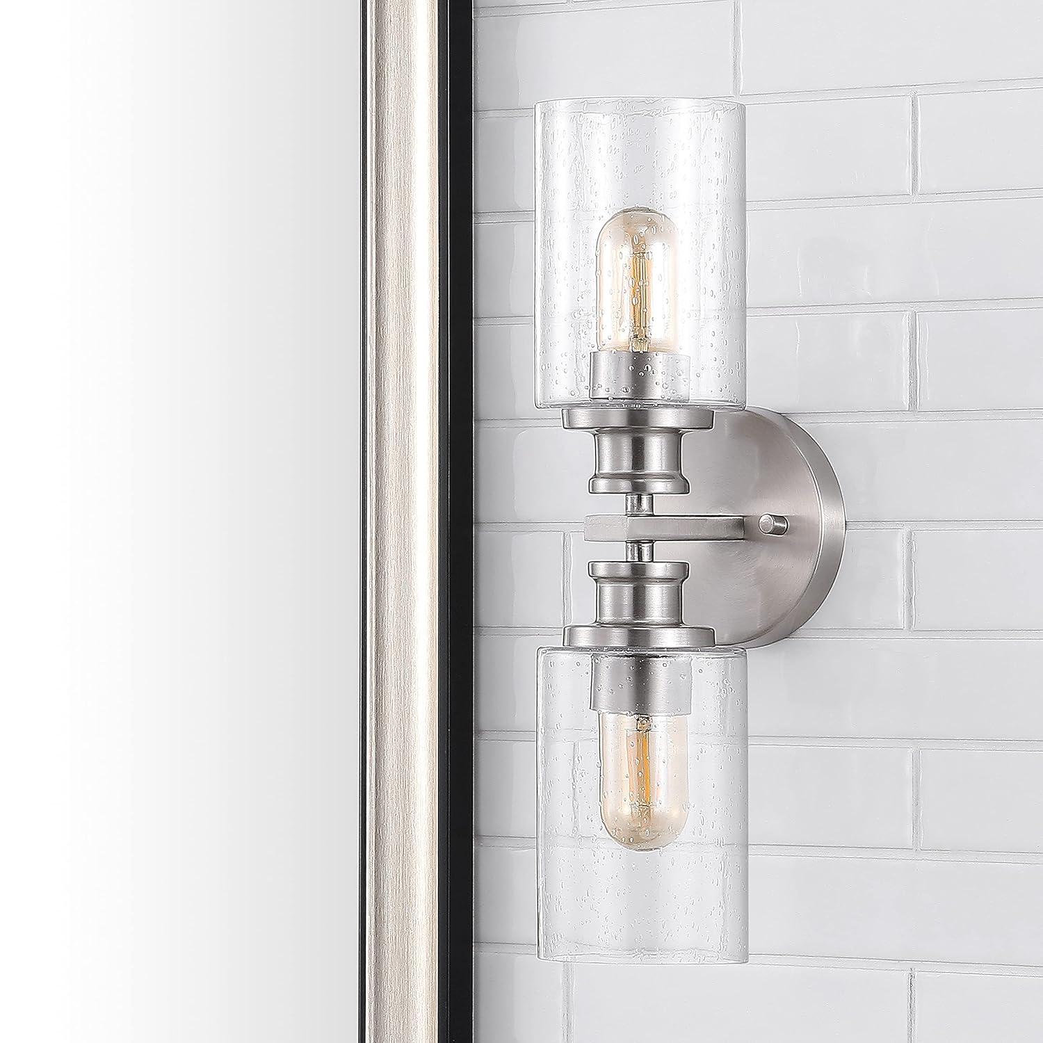 JONATHAN Y Jules Edison 16.5" Cylinder 2-Light Iron/Seeded Glass Farmhouse Contemporary LED Wall Sconce, Nickel