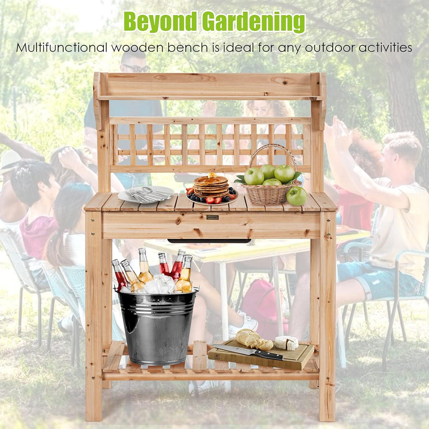 Costway Garden Potting Bench Workstation Table w/Sliding Tabletop Sink Shelves