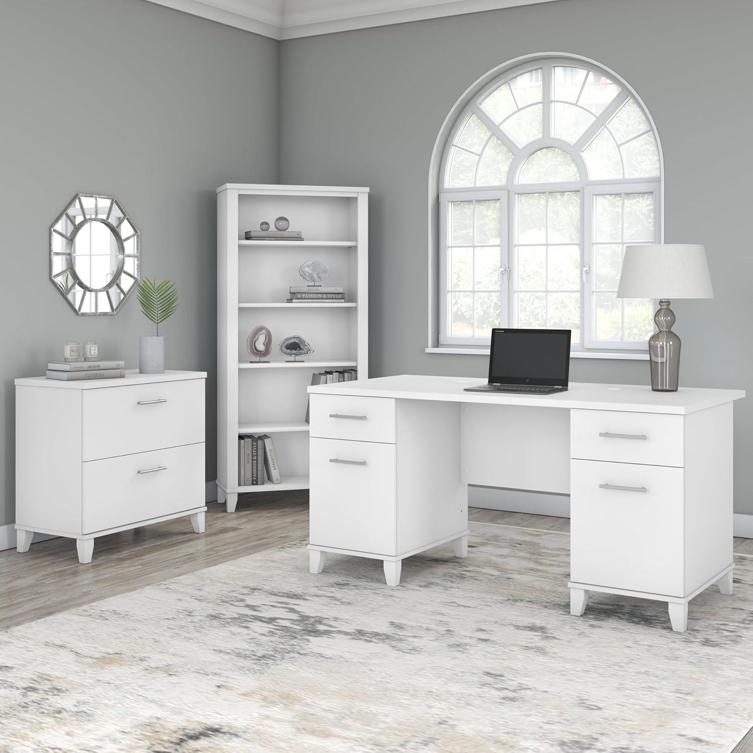 Bush Furniture Somerset 5 Shelf Tall Bookcase in White Finish