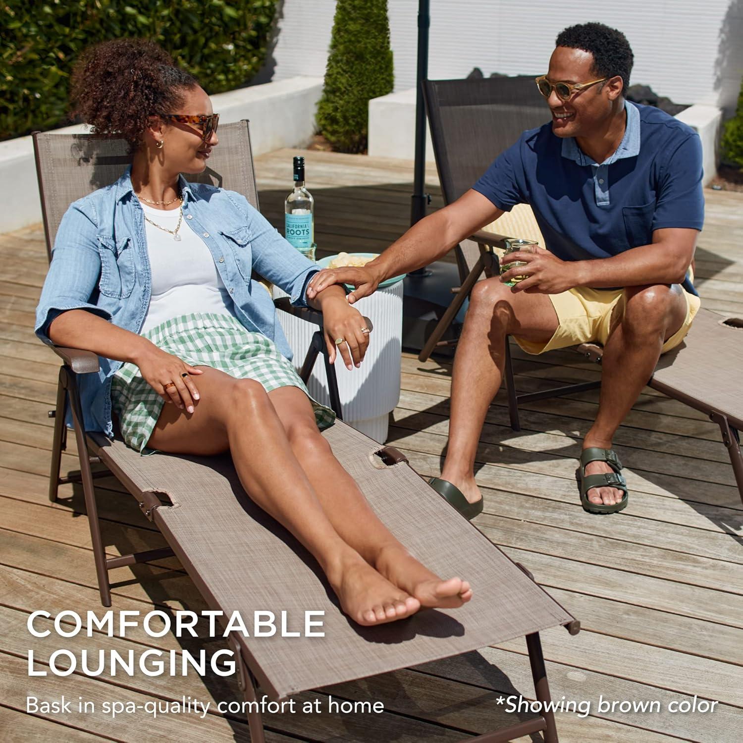 Best Choice Products Set of 2 Outdoor Patio Chaise Lounge Chair Adjustable Folding Pool Lounger w/ Steel Frame - Red