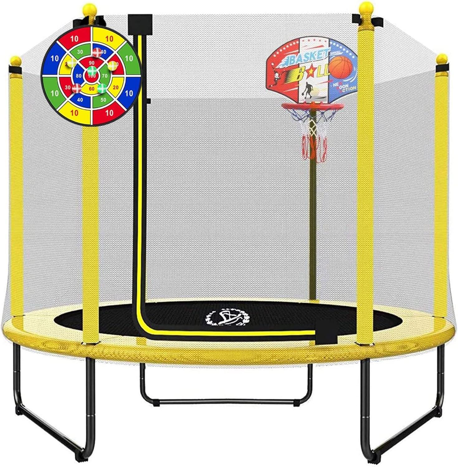 LANGXUN Outdoor Kid Mini Trampoline w/ Safety Net and Basketball Hoop