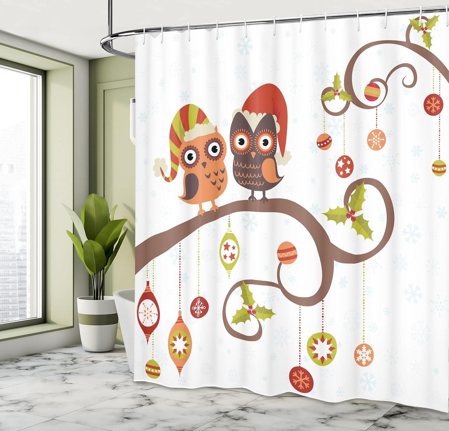 Ambesonne Winter Shower Curtain, Old Farmhouse Rustic, 69"Wx70"L, Caramel White Blue
