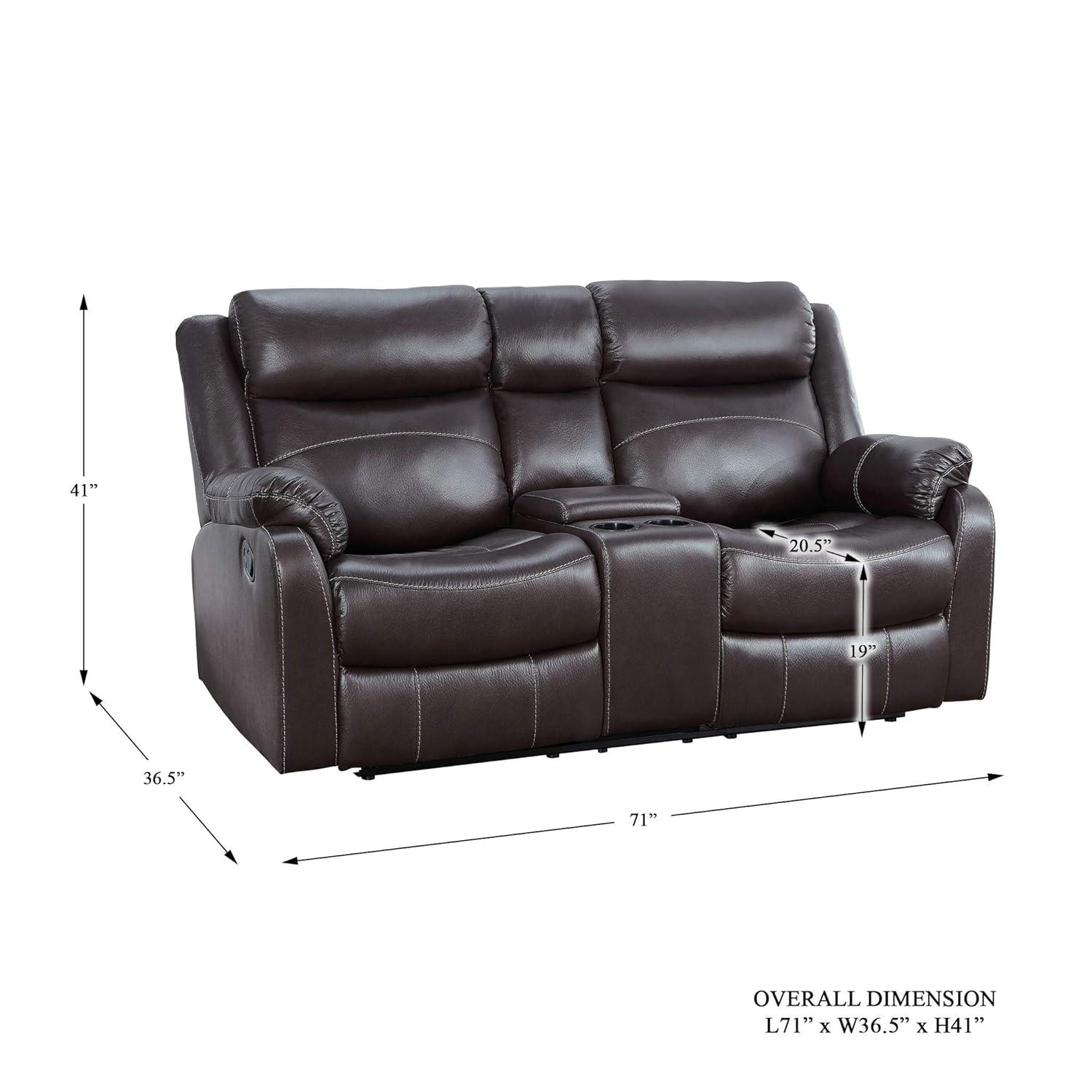 Lexicon Yerba Microfiber Double Reclining Loveseat with Console in Dark Brown