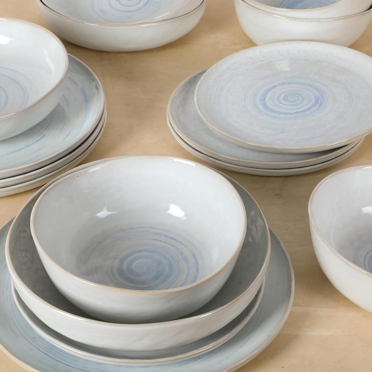 Gibson Elite Auckland Blue Swirl Stoneware Reactive Glaze 16 Piece Plates and Bowls Dinnerware Set (Set of 4)